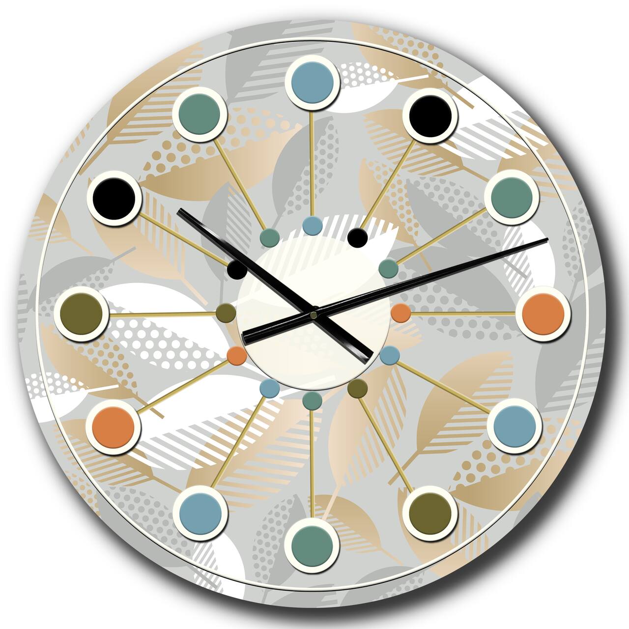 Designart 'Luxury Geometric Fall Leaves Pattern Mid-Century Modern Wall Clock